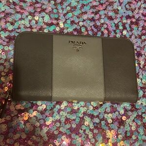 Prada Two Tone Grey Saffiano Leather Wallet